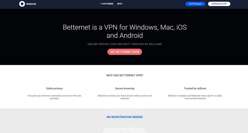 Betternet VPN Homepage